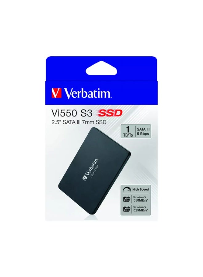 Verbatim Vi550 S3 SSD, Internal SSD Drive with 1 TB Data Storage, Solid State Drive with 2.5 Inch SATA III Interface and 3D NAND Technology, Black